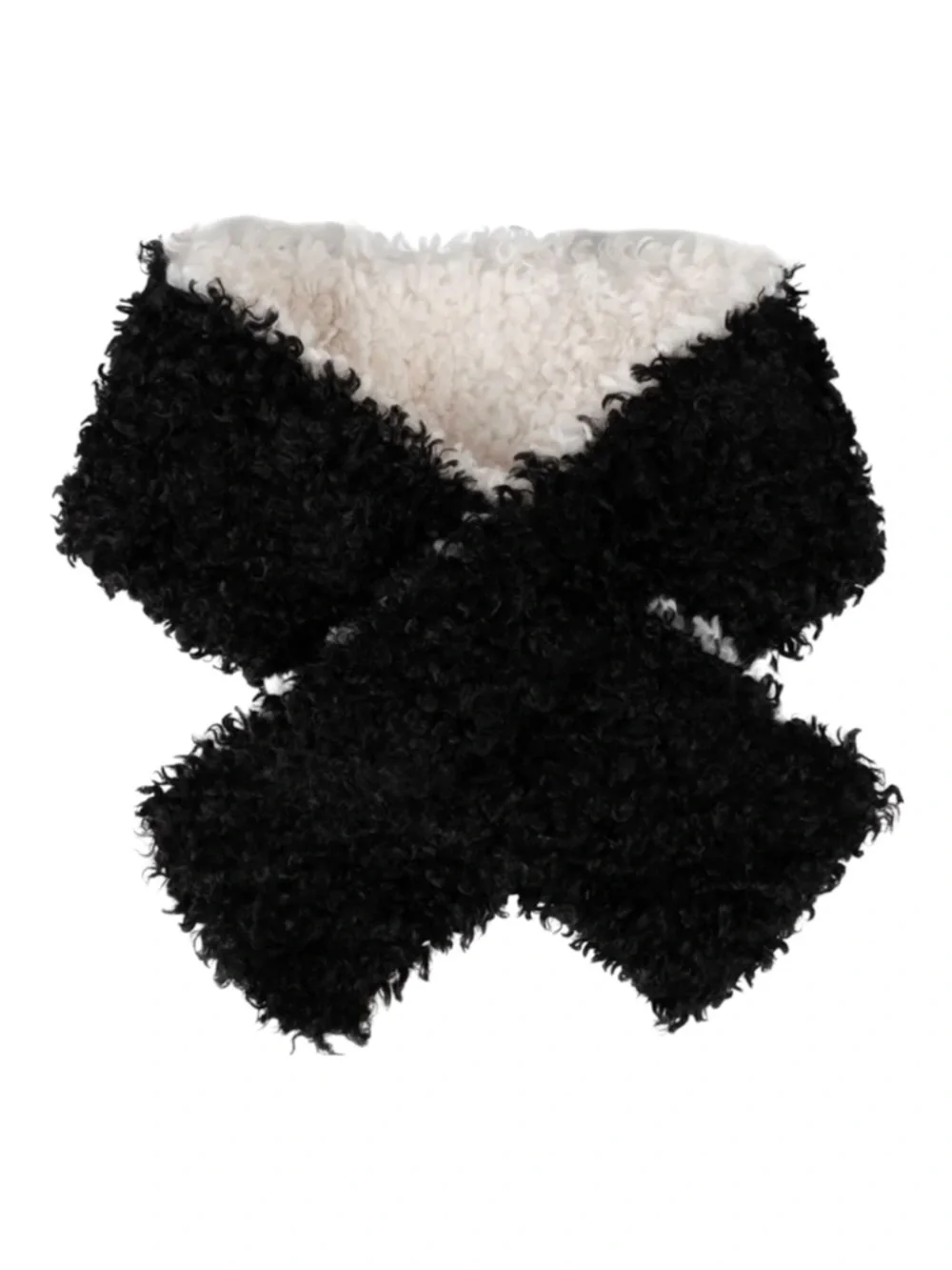 Haute Shore Faux Lamb Fur Pull Through Scarf Black Cream NWT